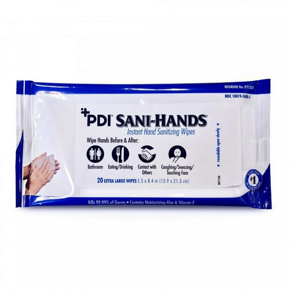 PDI Sani-Hands Instant Hand Sanitizing Wipes, 70% Strength, Ethyl Alcohol, Scented, Resealable Soft Pack, 960 Count