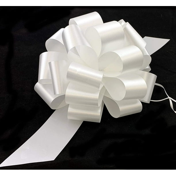 Large White Ribbon Pull Bows 9" Wide, Set of 6, Wedding Decorations