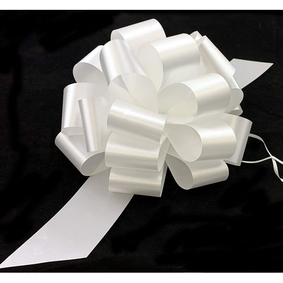 Large White Ribbon Pull Bows - 9" Wide, Set of 6, Gift Bows, Memorial Day, 4th of July, Wedding, Christmas, President's Day