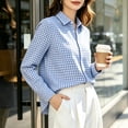 thumbnail image 5 of Plaid Button Down Shirts for Women Helii Loose Fit Tunic Blouse Classic Business Casual Top Collared Office Work Shirt for Fall Winter Layering 2026 New | Blue,2XL, 5 of 5