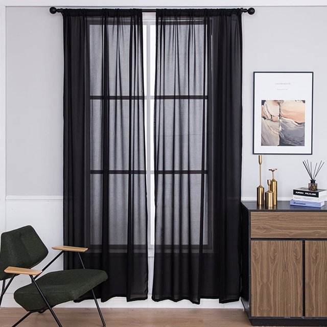 Cortinas transparentes suaves con bolsillo para barra que debilitan la luz solar Oso de Fresa Juego de 2 paneles 52 pulgadas de ancho x 84 pulgadas de largo Negro