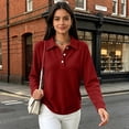 thumbnail image 6 of Waffle Knit Tops for Women Long Sleeve Collared Work Golf Polo Shirt 2XL, 6 of 7