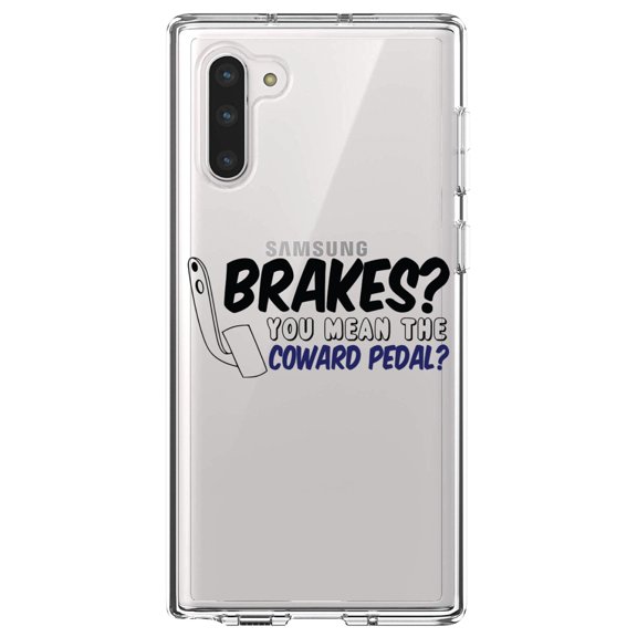DistinctInk Clear Shockproof Hybrid Case for Samsung Galaxy Note 10 (6.3" Screen) - TPU Bumper Acrylic Back Tempered Glass Screen Protector - Brakes? The Coward Pedal?