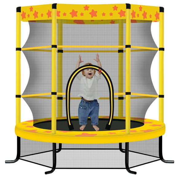 EUROCO  55 Inch Kids Trampoline with Safety Enclosure Net, 4.5FT Outdoor Indoor Trampoline for Kids