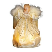 Kurt Adler 9-Inch Lighted Angel Christmas Tree Topper – Ivory and Gold, 10 UL-Certified Lights