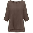 thumbnail image 3 of CHOK Soldes d'Hiver! Hauts pour Femmes Grande Taille Manches 3/4 Col Rond Volant Décontracté T-Shirts Amples Unis Été Automne Tunique Basique Chandail Blouses T-Shirts, 3 of 4