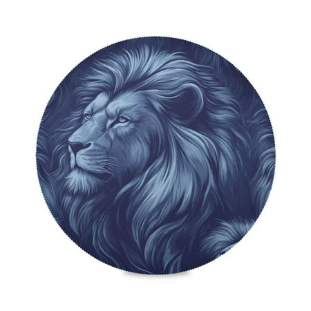 

Round Plate Mat 15.4x15.4 Inchesx6 Placemat Table Mat Kitchen Mat Coffee Mat Fabric Thick Strong Wear-Resistant Heat Resistance Pretty Blue Lion