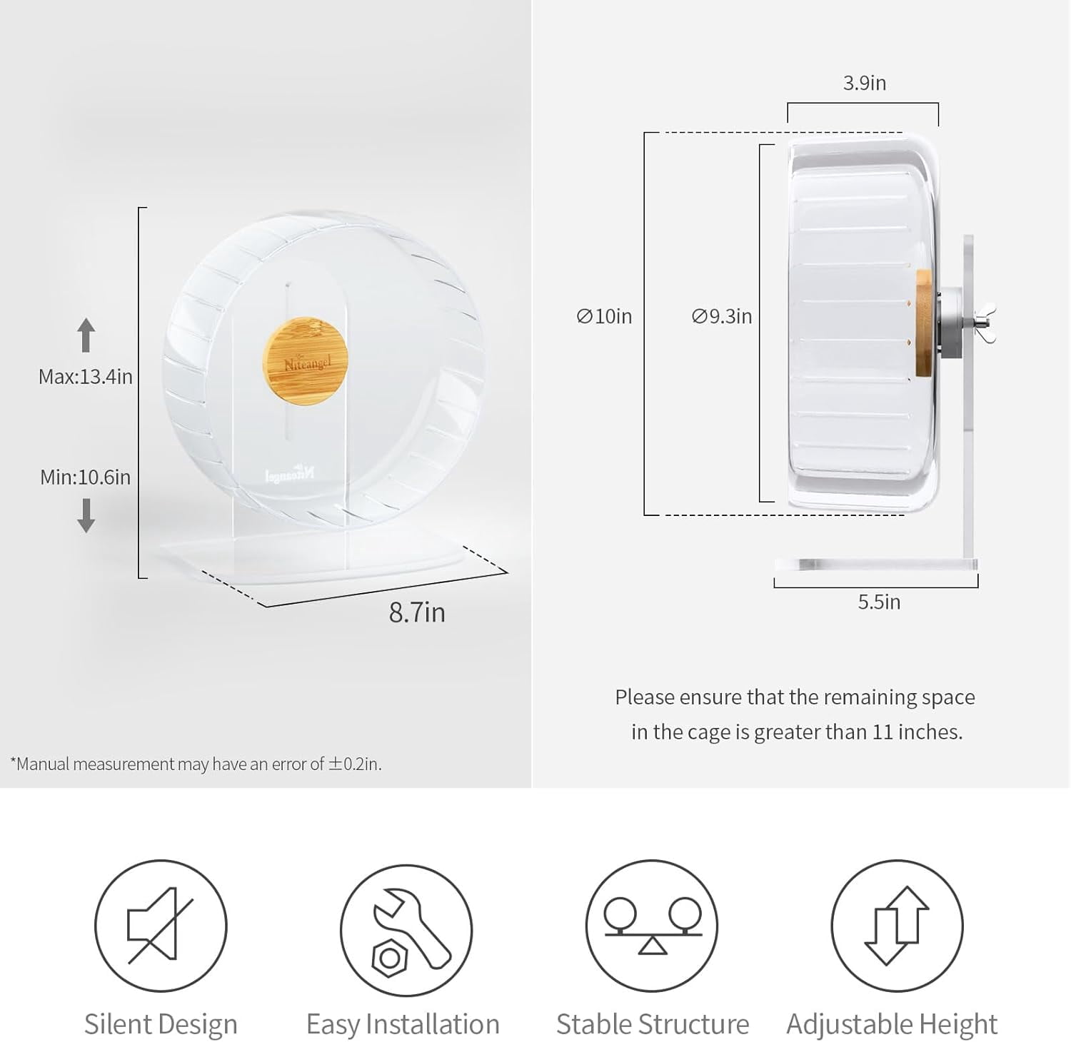 Super-Silent Hamster Exercise Wheels: - Quiet Spinner Hamster Running Wheels with Adjustable Stand for Hamsters Gerbils Mice Or Other Small Animals
