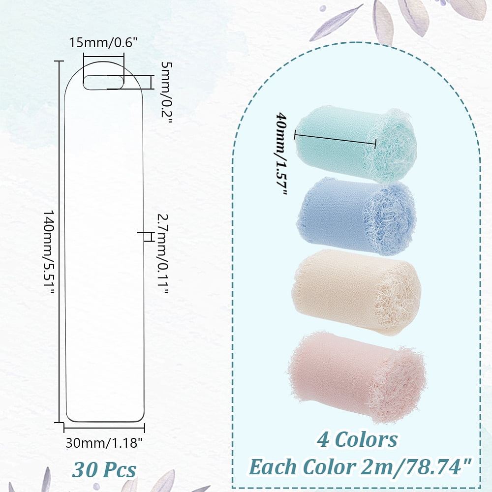 1 Set 8M 4 Colors Polyester Ribbon Lace Edge Trim Ribbon Gift Wrapping with 30Pcs Acrylic Blank Bookmark Mixed Color 1-5/8 inch(40mm)