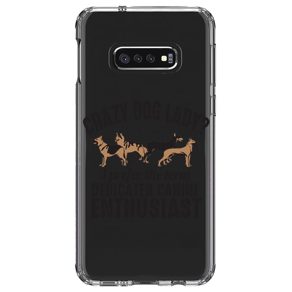 DistinctInk Clear Shockproof Hybrid Case for Samsung Galaxy S10e (5.8" Screen) - TPU Bumper Acrylic Back Tempered Glass Screen Protector - Crazy Dog Lady? Canine Enthusiast
