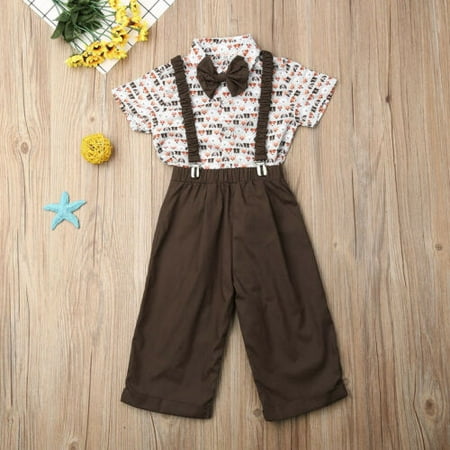 

Pudcoco Handsome Boy Kid Formal Animal Romper Shirt Top Strap Pants Party Outfit Clothes