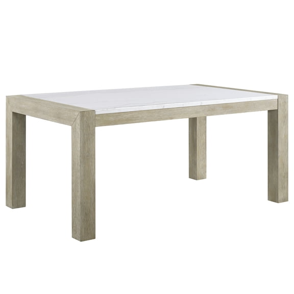 Miekor Furniture 1Pc White Genuine Marble Stone Dining Table Dining Room Wooden Contemporary Formal Solid Wood Veneer Standard Height 00995