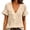 Beige, variant on Women's Short Sleeve Ruffle Trim Shirts Summer Sweet V-Neck Plain Blouse Loose Lightweight Boho Beach Vacation Tops White
