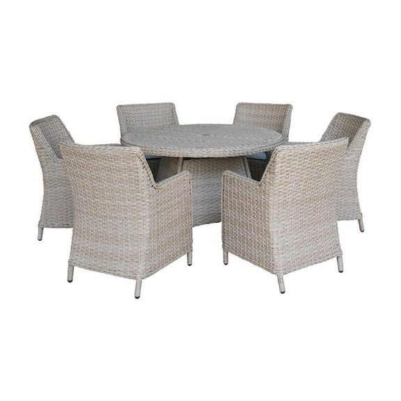 Outdoor Wicker Patio Furniture Set with Round Table and 6 Chairs - Natural