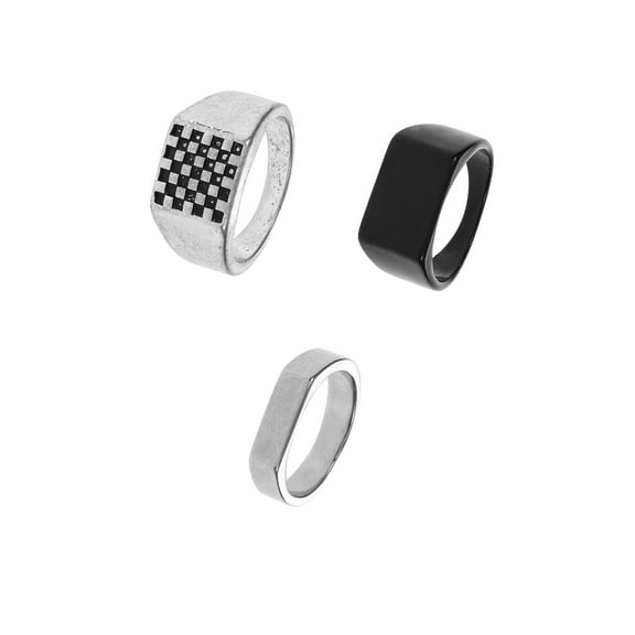 No Boundaries Men's Rings, Silver and Black, 3 Pack