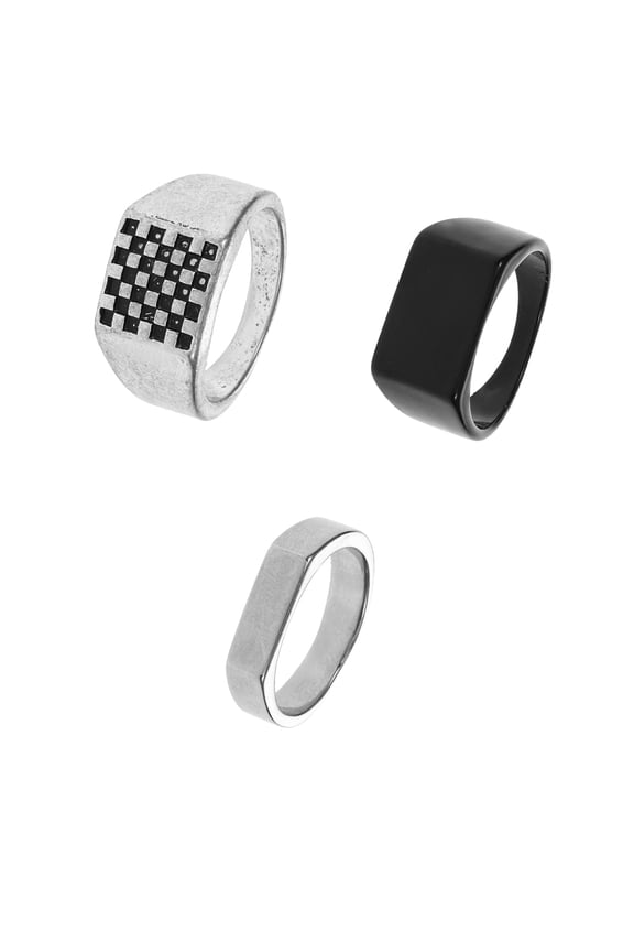 Men's Rings, Silver and Black, 3 Pack
