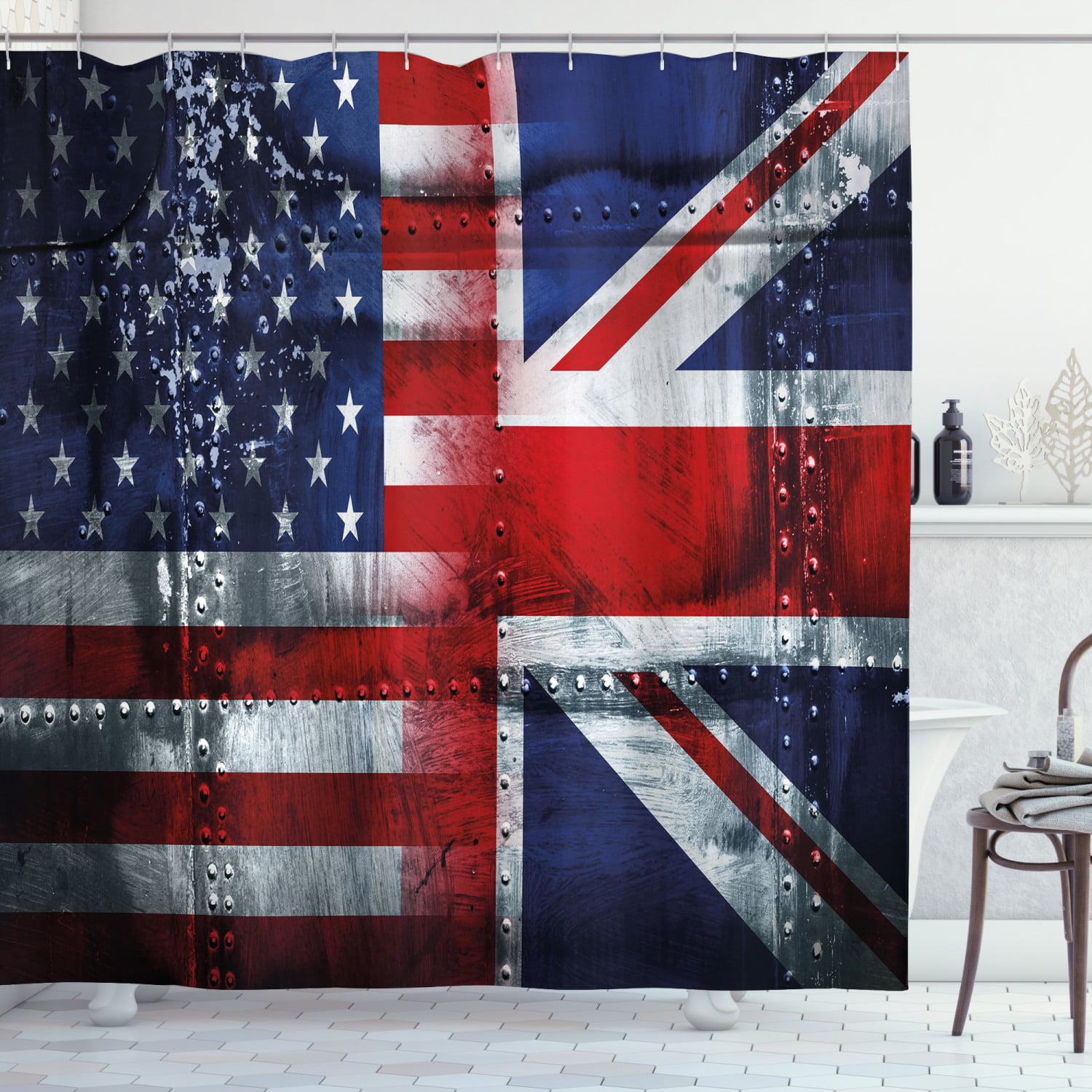 United Kingdom Flag Shower Curtain Set Bathroom Mat Waterproof Fabric Peel Panel 