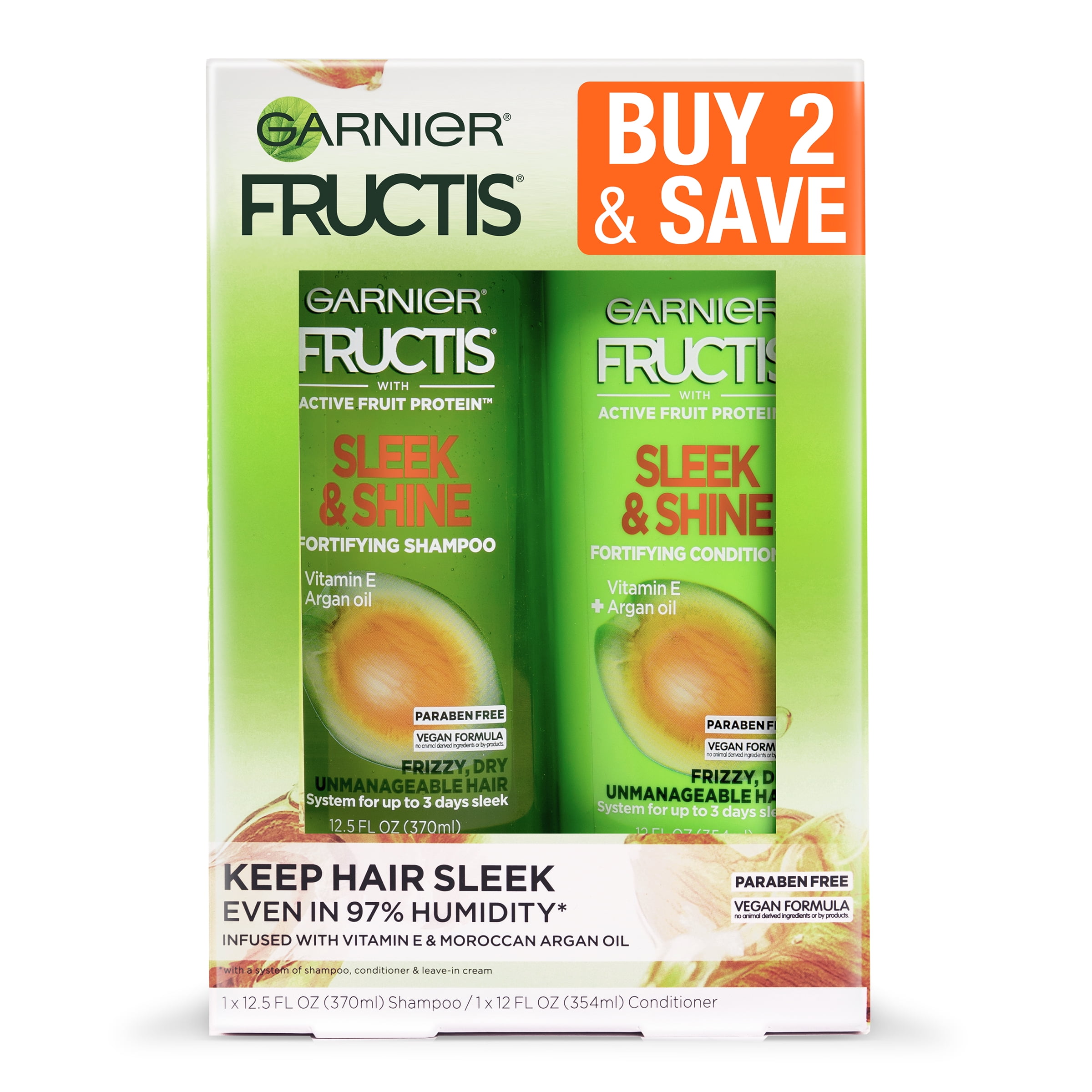 Garnier Fructis Sleek & Shine Shampoo & Conditioner for Frizzy, Dry Hair, 2 COUNT
