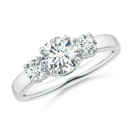 Diamond Ring Platinum Rings - April Birthstone Ring - Classic Diamond Three Stone Engagement Ring in Platinum (6.4mm Diamond) - SR0160D-PT-GVS2-6.4-7