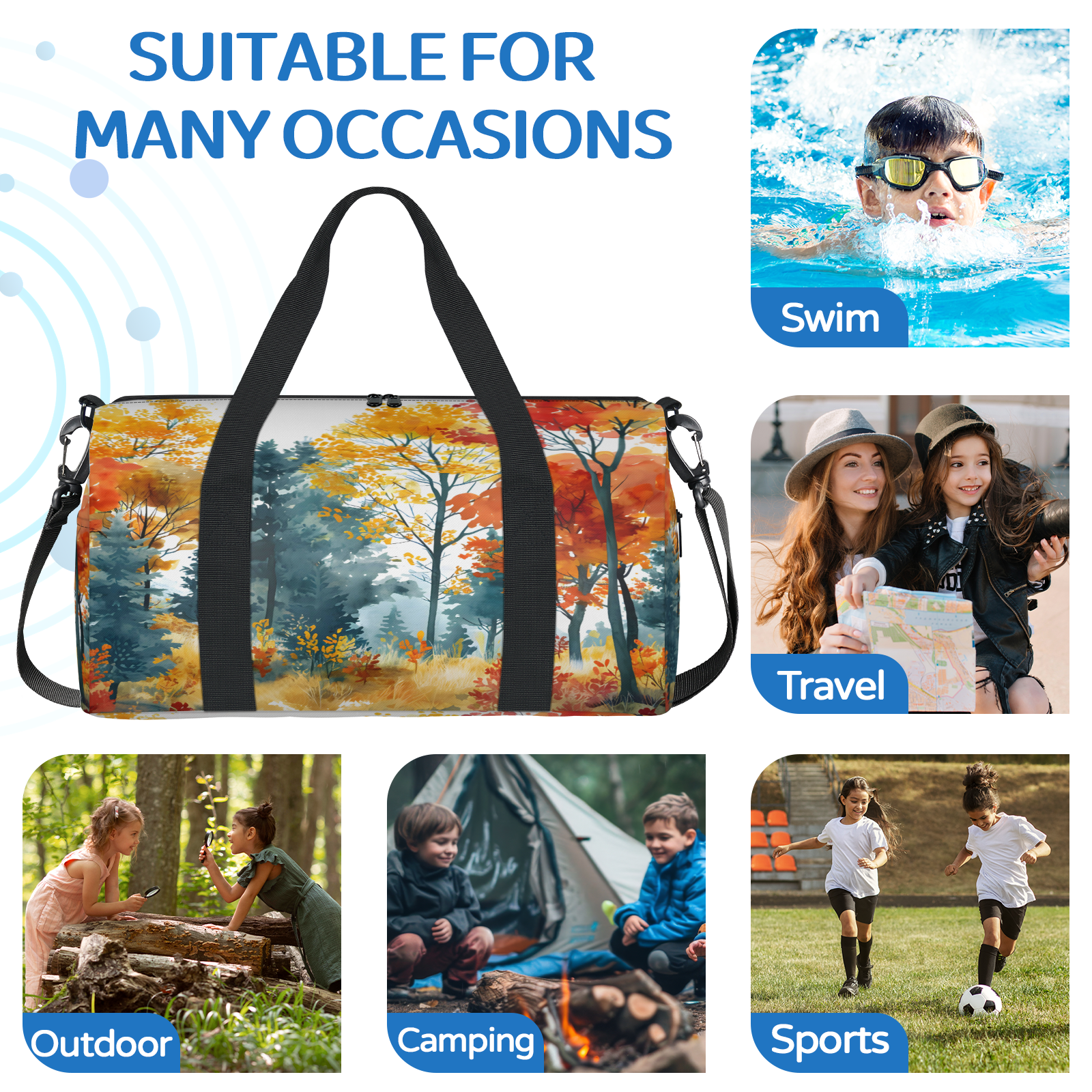 Herdesigns Autumn Forest Tree Travel Duffle Bag Sports Yoga Weekender Overnight Carry on Workout Bags Lightweight Waterproof Gym Tote Bag for Women