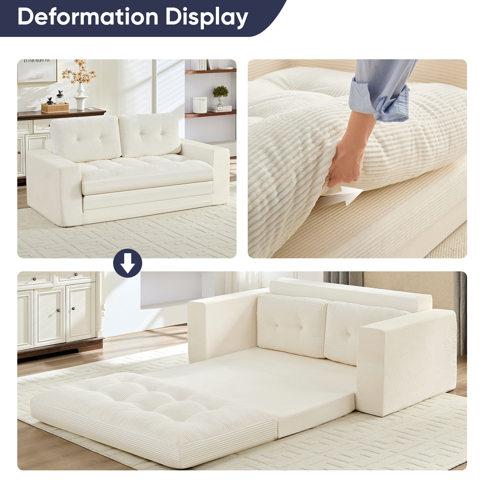 ZAFLY 2 in 1 Convertible Loveseat, Sleeper Sofa Bed, Floor Couch for Small Space - Beige