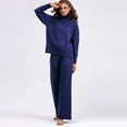 thumbnail image 6 of Lovskoo 2024 Women's Sweater Set Casual Knitted Pullover Loose Solid Color Long Sleeved High Neck Knit Sweater Wide Leg Pants Sweater Two-Piece Set Dark Blue, 6 of 9