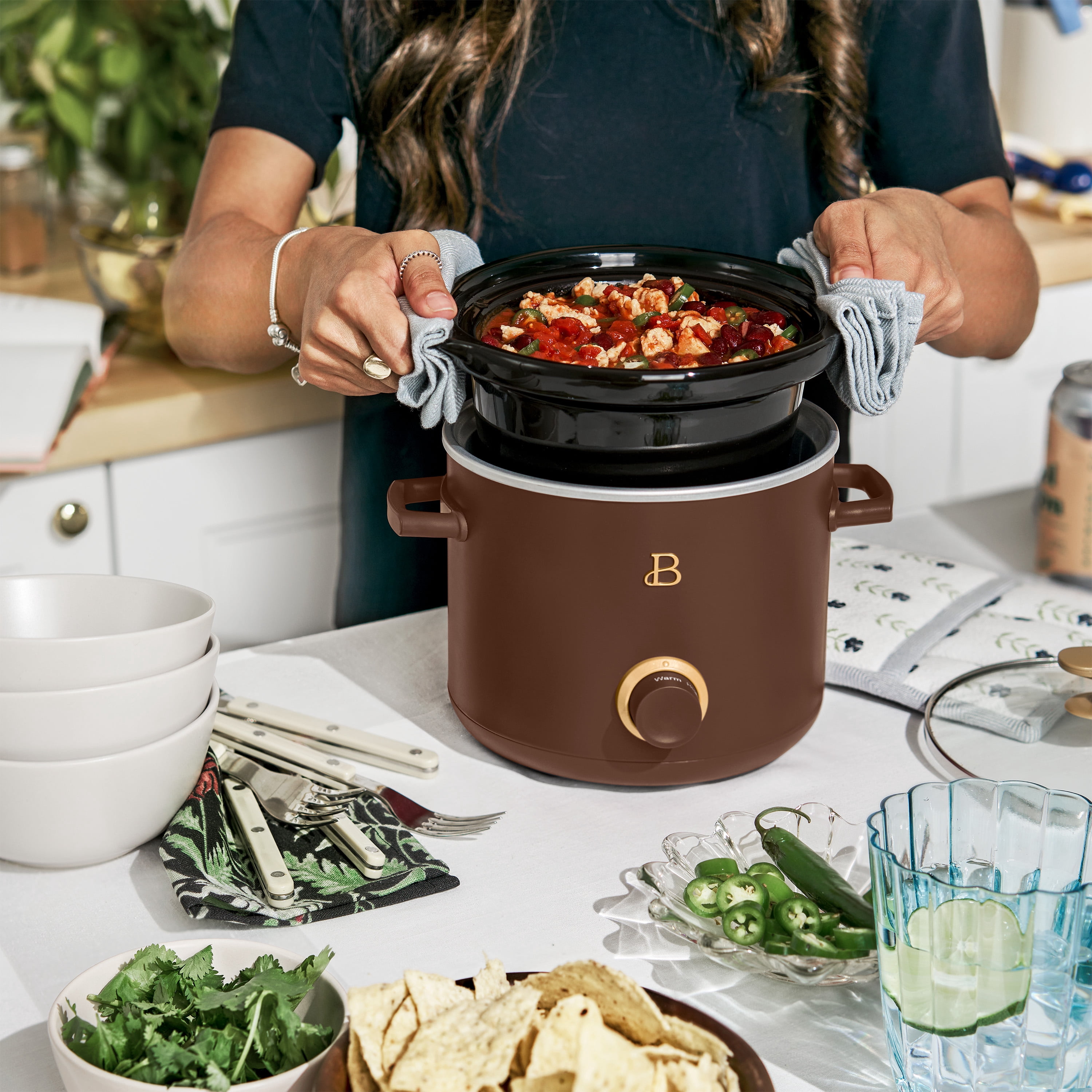 Beautiful 2-Pack 2qt Slow Cooker, Chocolate Brown, Porcini Taupe by Drew Barrymore