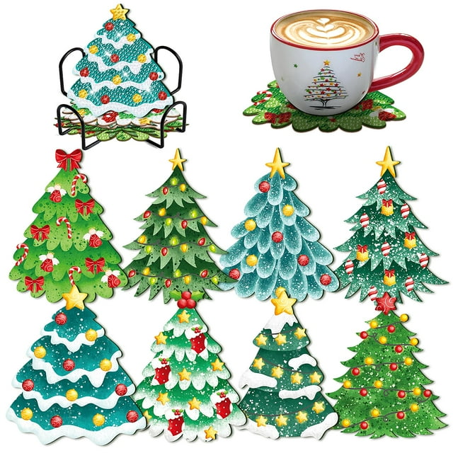 Juego de 8 posavasos navideños de Clothmile con soporte