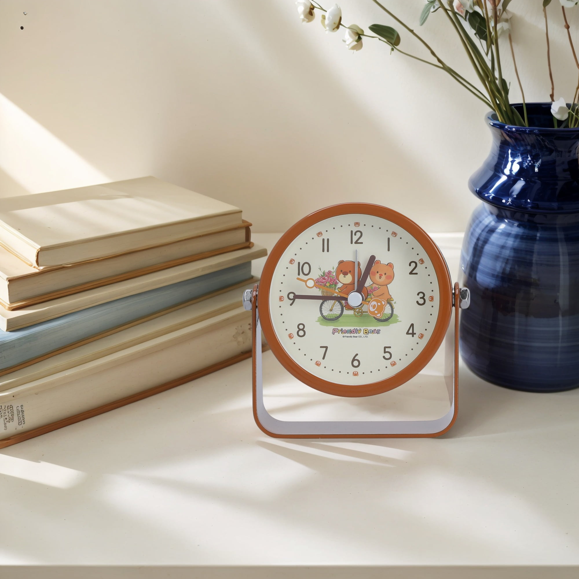 Unique Bargains Rotatable Alarm Clock with Animal Pattern Brown 3.9"L x 1.7"W x 3.7"H