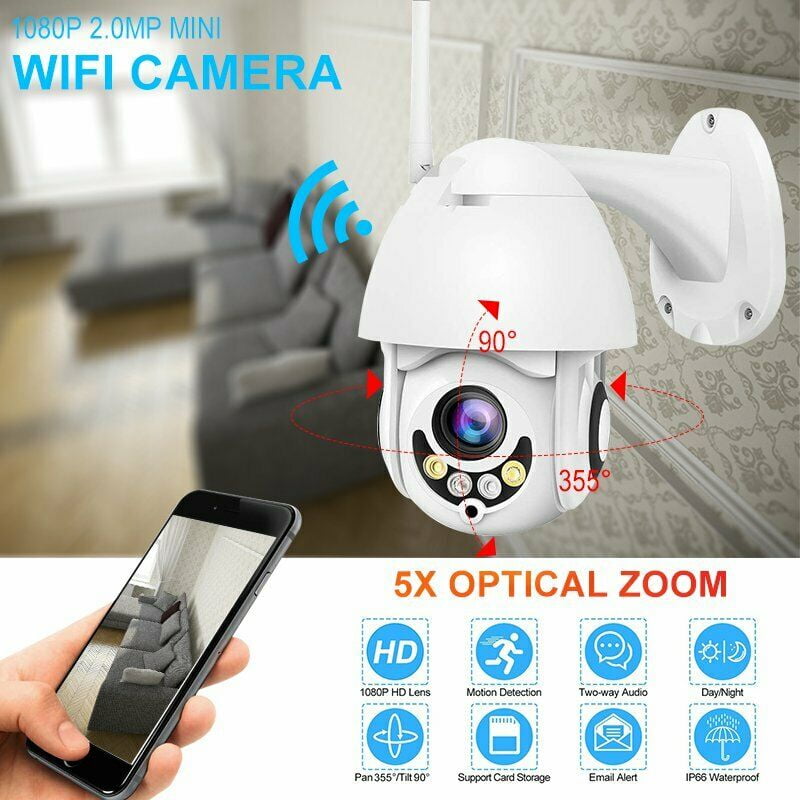 Wireless 5X Zoom 1080P HD IP Camera Security WiFi CCTV Outdoor Motion Detection 