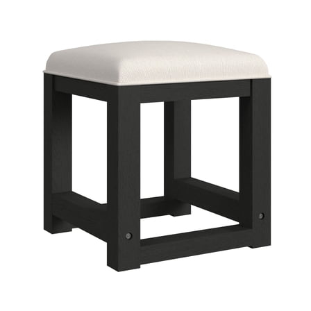 Woodridge Dressing Stool with White Fabric in Black with Grain