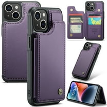 Fun-Casery for iPhone 14 Case with Card Holder, RFID Blocking Wallet Case Durable PU Leather Kickstand Slim Heavy Duty Shockproof Protective Case for iPhone 14,Purple