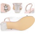 thumbnail image 4 of BLISSFUL STEP Women's Clear Rhinestone Peep Toe Block Heels Sandals Beige US 9, 4 of 6