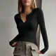 thumbnail image 3 of Camiseta informal adelgazante de moda para mujer, de un solo pecho, cuello redondo, manga larga, venta rápida transfronteriza para primavera y otoño, 3 of 4