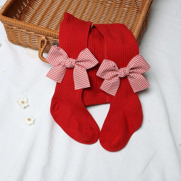 1 Paire de Collants Rouges pour Enfants avec Nœud, Collants en Coton pour Filles, Célébration de Noël du Nouvel An, Chaussettes Joyeuses pour Enfants