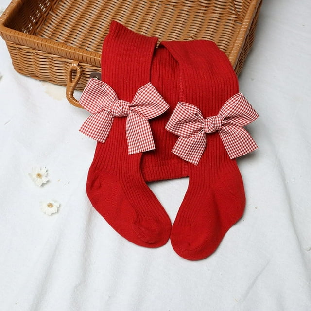 1 Paire de Collants Rouges pour Enfants avec Nœud, Collants en Coton pour Filles, Célébration de Noël du Nouvel An, Chaussettes Joyeuses pour Enfants