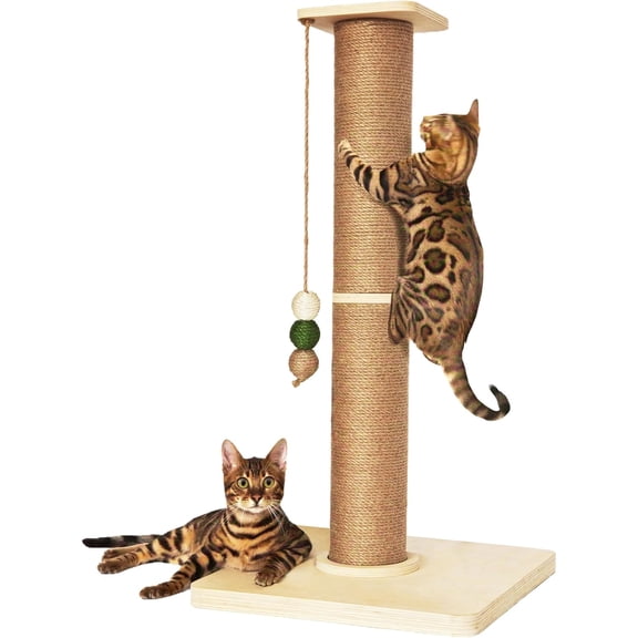 Wooden Cat Scratching Post, Sturdy 35'' Tall Natural Sisal Cat Scratcher with Thick Solid Wood Base for Adult Cats Indoor, Jumbo Durable Stable Cat Scratcher Tower