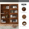 thumbnail image 6 of 4-Tier Walnut Bookcase Storage Cabinet, Closed Back Glass Doors Office Storage Compartment, Floor-to-Ceiling Low Cabinet Bookshelf Against Wall Dustproof Bookshelf for Bedroom, Living Room and Office, 6 of 8