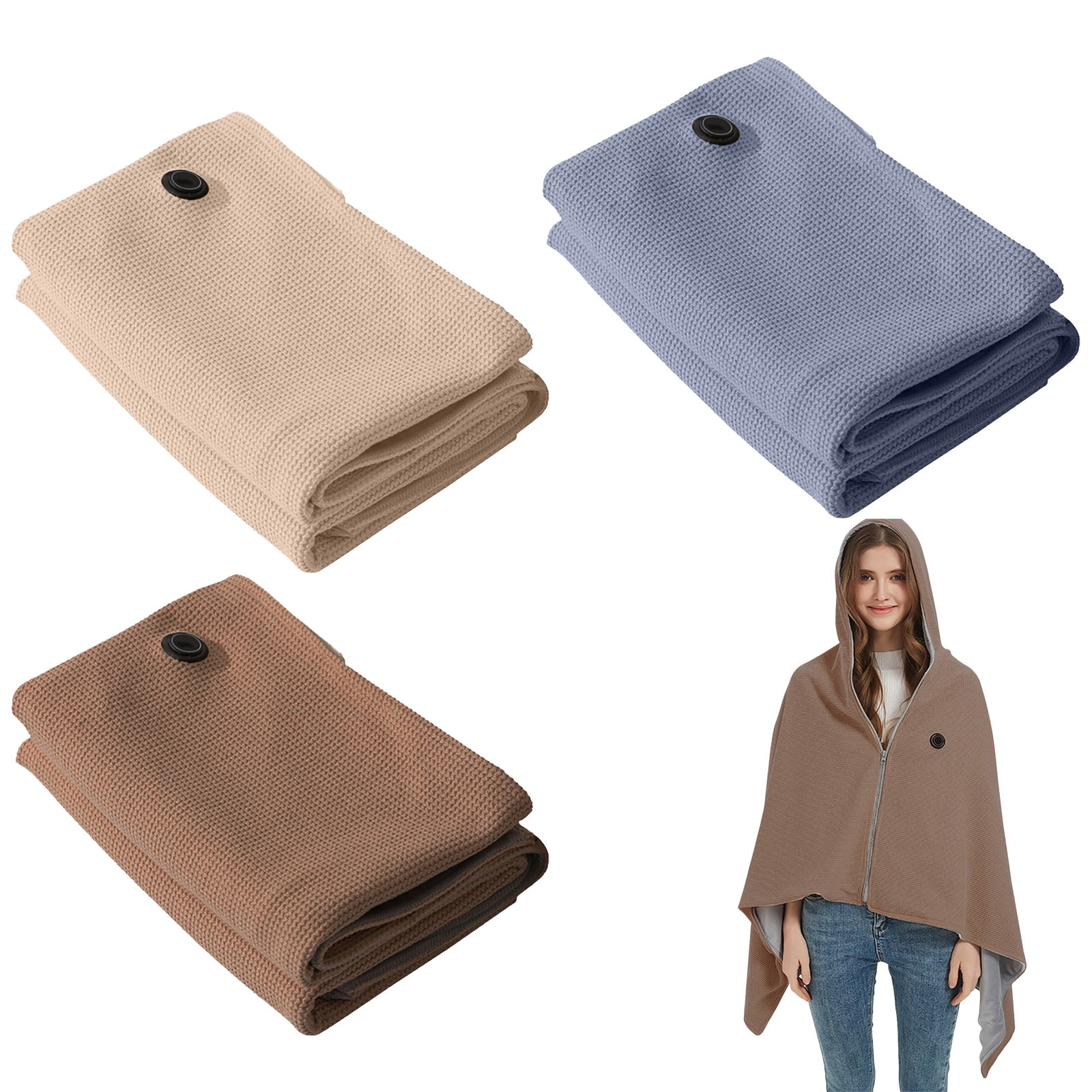 Heating Three USB Car Outdoor Camping Heating Cordless Outdoor Throw Blanket Heated with Hat,Portable Heated Shawl,Battery Operated,Electric Rechargeable for Camping