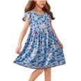 thumbnail image 3 of SROBPTY Girls Summer Dress Print Crew Neck Short Sleeve Mid-Length Sundress for 2-15 Years, 3 of 5