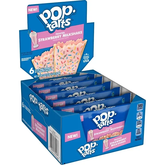 Pop-Tarts Frosted Strawberry Milkshake Toaster Pastries, 6 Count, 3.3 oz Each