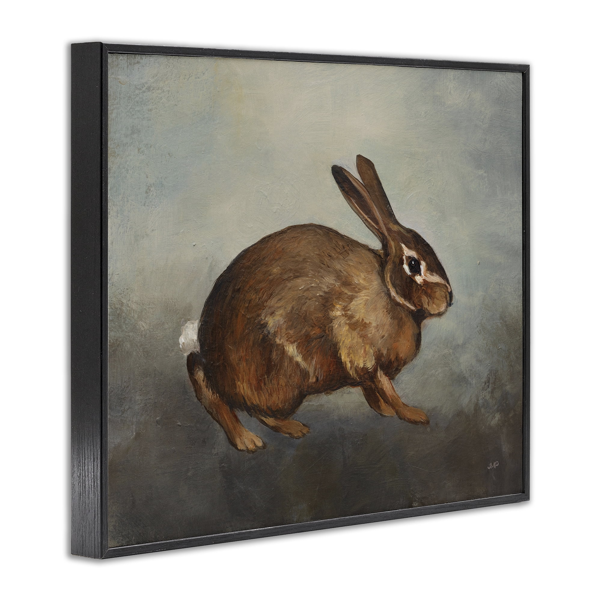 Stupell Industries Brown Rabbit on Grey Animals & Insects Painting Black Framed Art Print Wall Art, 20 x 16
