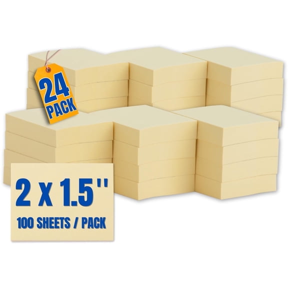 1InTheOffice Yellow Sticky Notes, Small Sticky Notes, Sticky Notes 1.5 x 2, 100/Sheet, 24 Pack