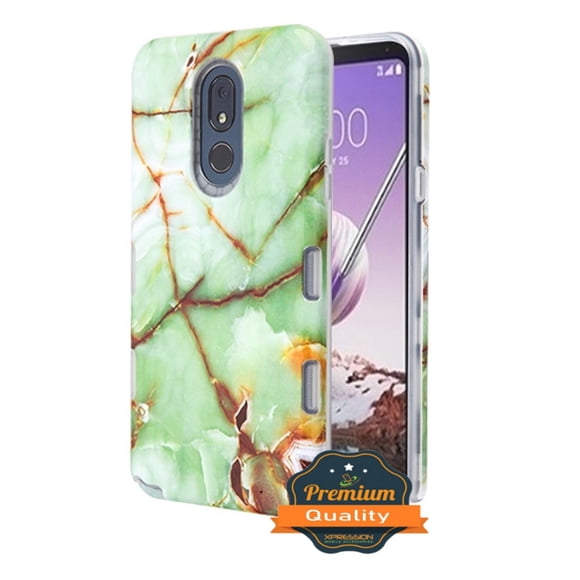 LG Stylo 5 Phone Case Marble Design Pattern Dual Layer Hard PC & TPU Rubber Soft Silicone Full Body Protective Hybrid Armor Heavy Duty Tuff Grip Bumper Shockproof Slim Cover [GREEN] for LG Stylo 5