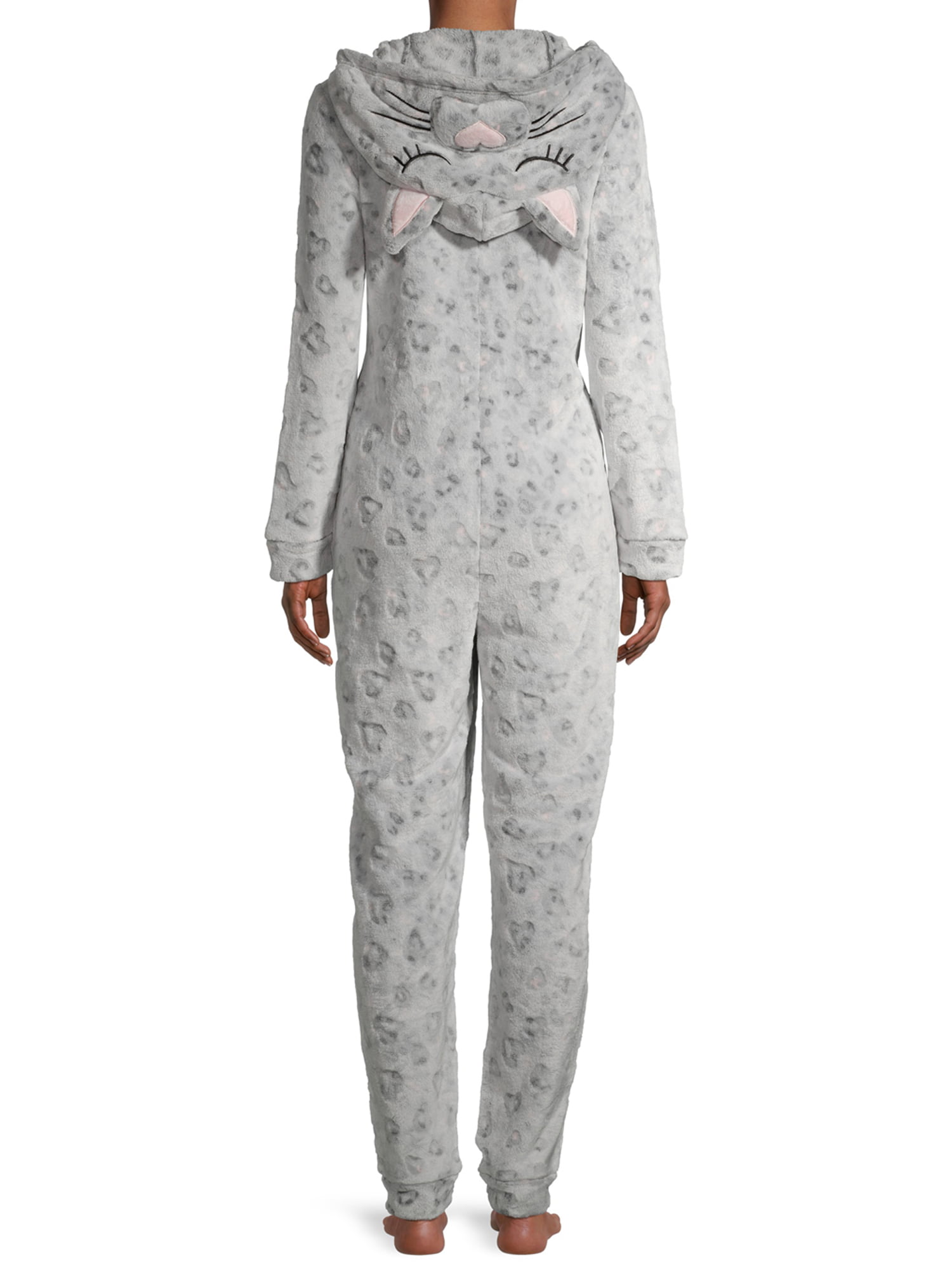 Peace, Love & Dreams Women's Grey Cat Print Pajama Union Suit