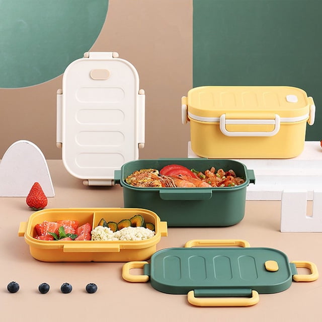 Fiudx Lonchera para Estudiantes, Hermética, de 2 Capas, Apta para Microondas, de Pvc, Amarilla, Verde y Blanca, 1000 Ml, para Adultos y Niños, Comidas Equilibradas, Fácil de Transportar.