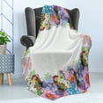 thumbnail image 4 of Floral Soft Flannel Fleece Throw Blanket, Watercolor Design Vivid Spring Petals and Butteefflies Frame, Cozy Plush for Indoor and Outdoor Use, 70" x 90", Multicolor, by Ambesonne, 4 of 5
