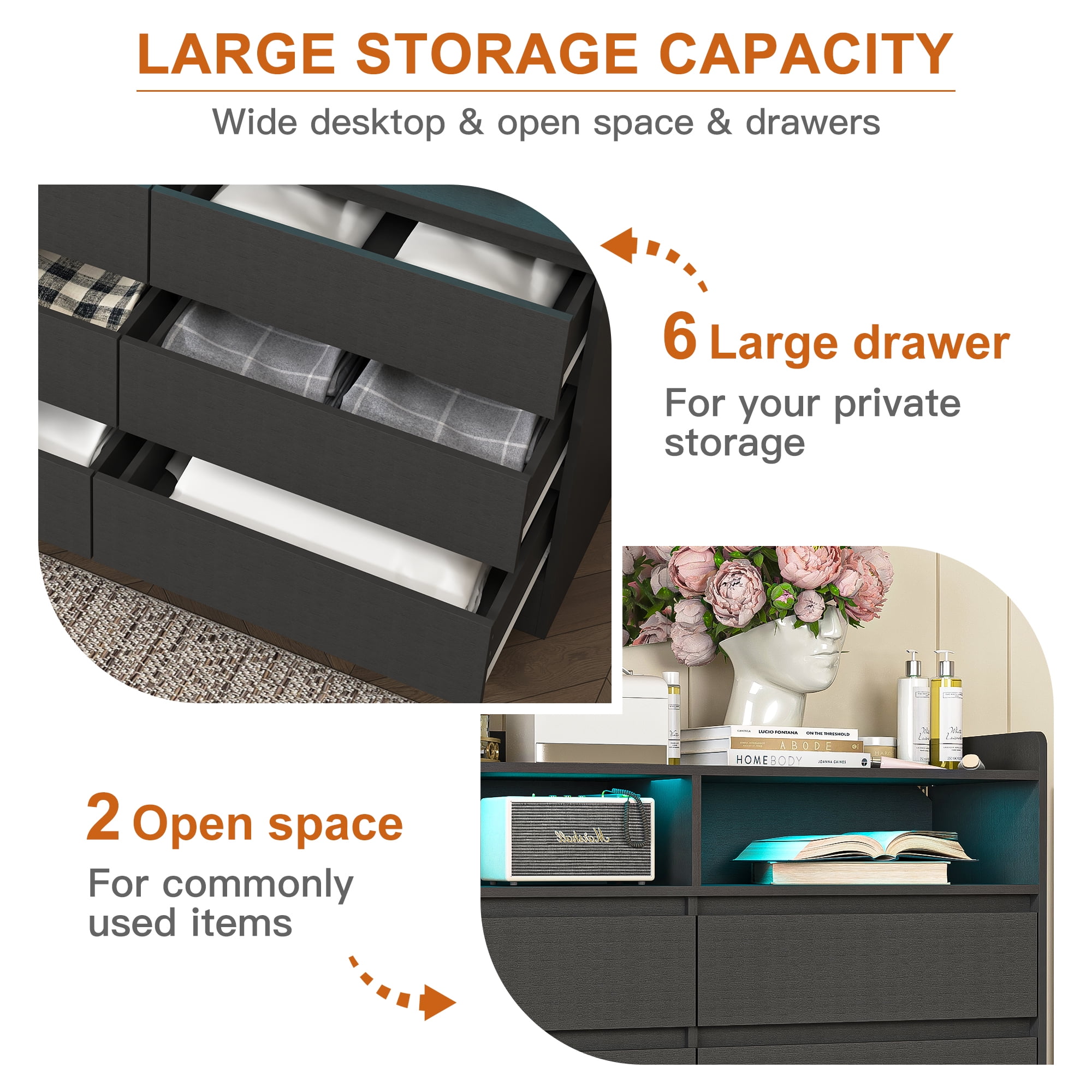Finihen 6 Drawer Dresser, Modern Chest of Drawers with Led Lights, Wooden Dresser for Bedroom with Sturdy Frame for Living Room, Entryway, Hallway, Black-M Finihen 6 Drawer Dresser, Modern Chest of Drawers with Led Lights, Wooden Dresser for Bedroom with Sturdy Frame for Living Room, Entryway, Hallway, Black-M