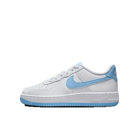 Nike Air Force 1 Big Kids' Shoes Color: White/White/Aquarius Blue Size: 6.5Y