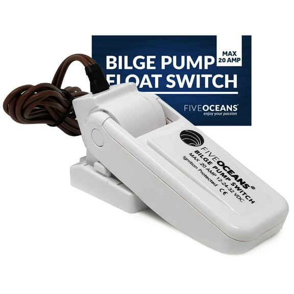 Five Oceans 12-24-32-Volts Automatic Bilge Pump Float Switch, Heavy-Duty Float Switch for Boat Bilge Pump, Mercury Free, 20-Amps Max - FO3610